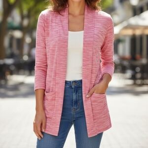 NY Collection Petite Pink Heather Cardigan Sweater SMALL 3/4 Sleeves NWOT